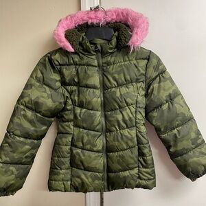 Girls Arizona Coat warm and thick, army and pink hoodie 10/12